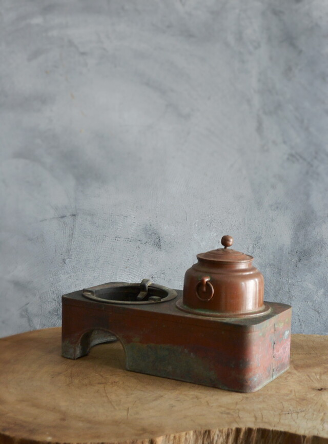 古い銅と栗材の火鉢　古道具　アンティーク