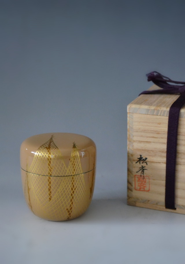 30774/○光月作 輪島塗 棗 竹図 蒔絵 共箱 漆芸 木製漆器 茶道具-