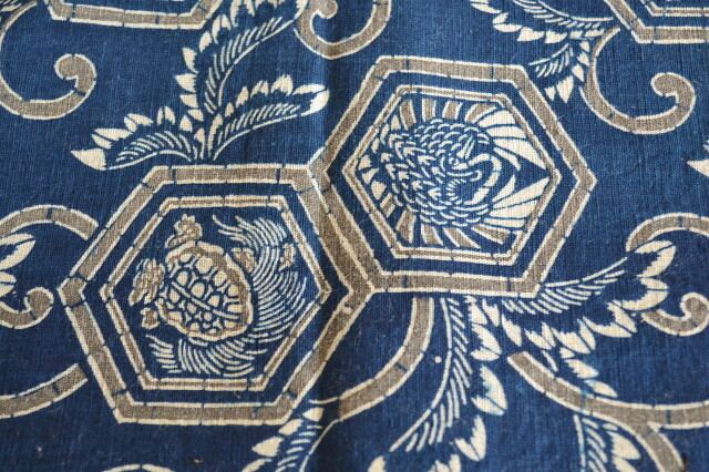 Antique Sam's Collection古布 藍染 古裂 藍染アンティーク 鶴亀亀甲紋 