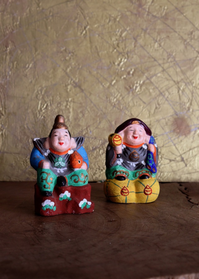 郷土人形 ポップなカラーの恵比寿大黒 民藝 郷土玩具 土人形 可愛い 